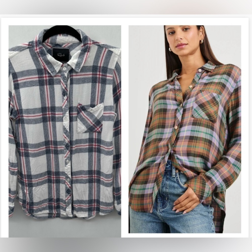 RAILS plaid classic soft casual woman button polyester oversized western top S